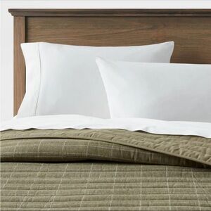 NWT Full/Queen Flannel Windowpane Quilt Dark Green - Threshold